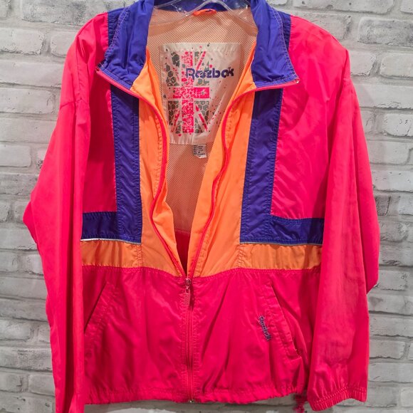 Vintage Neon‎ Pink Orange Medium Reebok jacket M - Picture 1 of 13